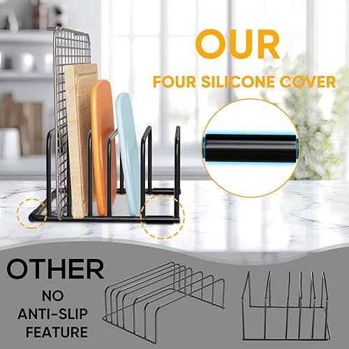 Miniatura 7 de Estante organizador de tablas de cortar de 5 ranuras, almacenamiento de cocina que ahorra espacio para tablas de cortar, utensilios para hornear y