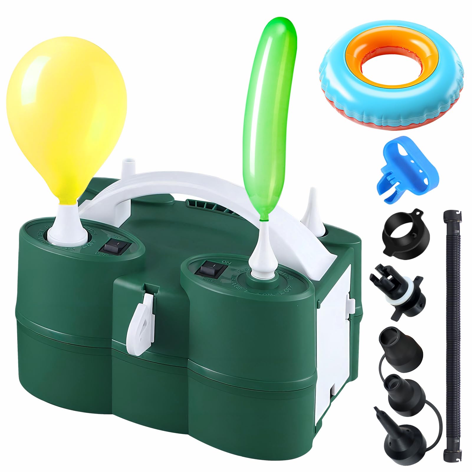 Growsun Powerful Electric Balloon Pump, Air Inflate/Deflate Pump, Double Motor Stronger Power for Swimming Pool, Inflatable Bed and Vacuum Bag and etc., Deep Green