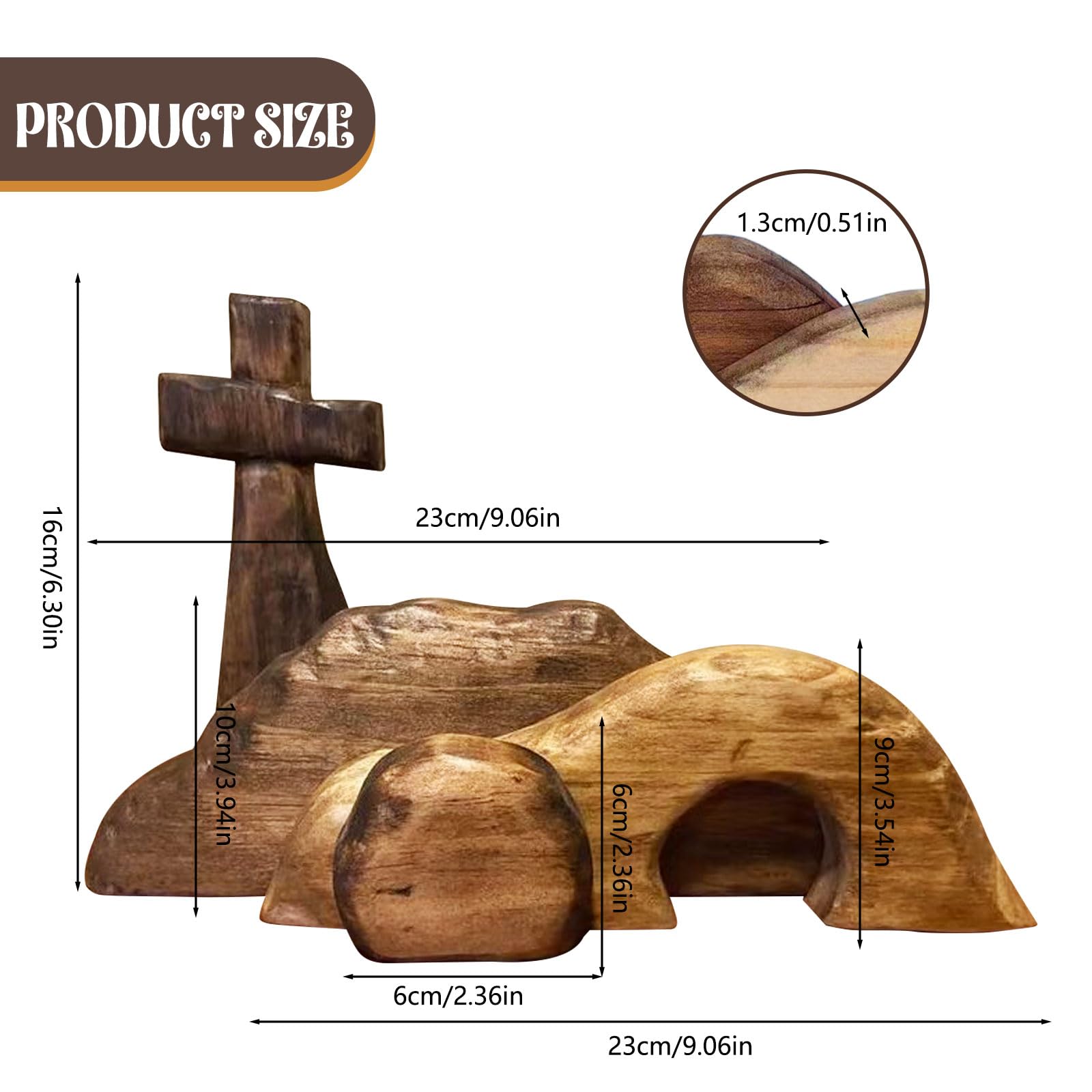 GGXDH Osterkrippe Holz Osterszene Dekoration, Handgefertigte Jesus Krippe Holzkreuz Osterfigur Auferstehungs Szenen Set, Ostern Jesus Schild Etagere Tablett Dekorationen für Zuhause Tischplatte Büro