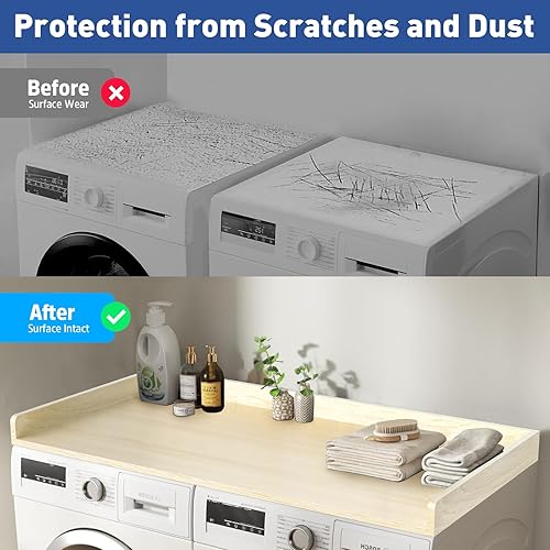 Miniatura 5 de Encimera de lavadora y secadora 27.5 x 54 pulgadas para lavadora y secadora, encimera antideslizante para lavadora y secadora con borde de