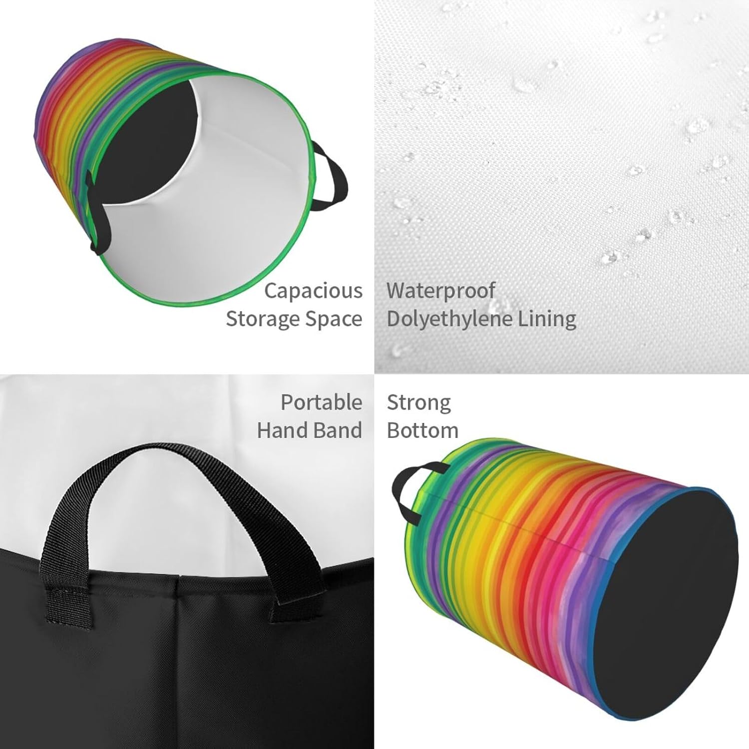 Rainbow Colored Striped Laundry Basket Foldable Waterproof Laundry Hamper Clothes Storage Bin With Handles Oxford Cloth Toy Organizer Basket For Bathroom Laundry Bedroom Small image 4