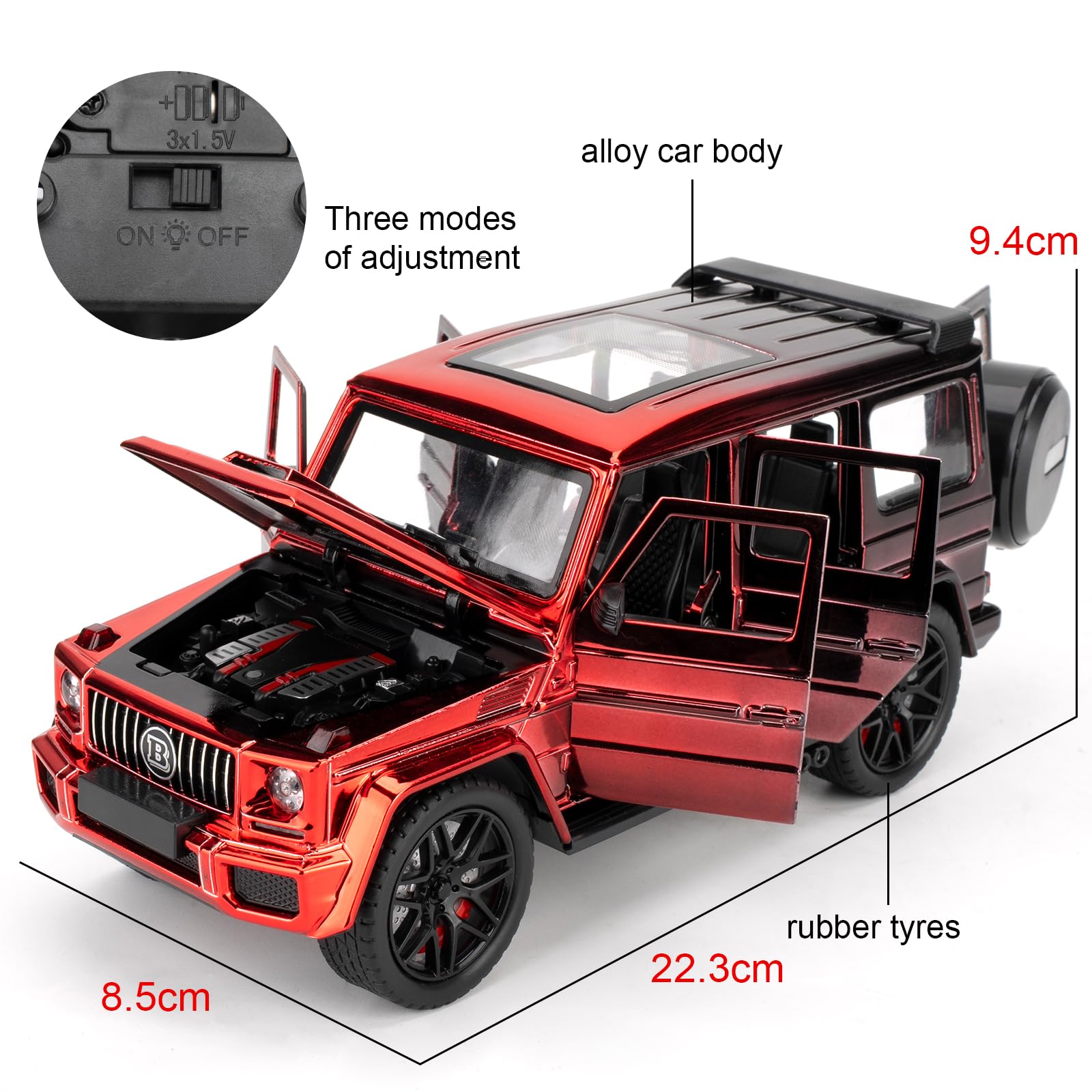 1:24 G63 Pull Back Alloy Car Model, Coche de Juguete con Efectos de Sonido y luz, Modelo de Alto Rendimiento, vehículo de Juguete Regalo para niños y niñas a Partir de 3 años (Rojo