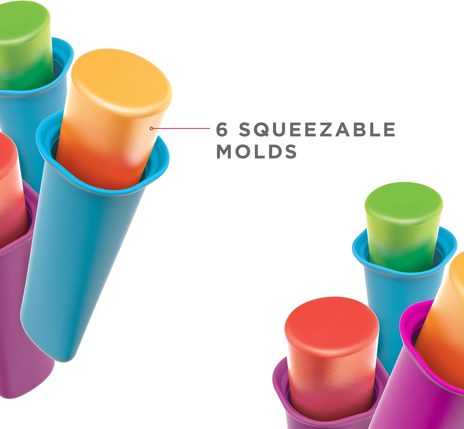 Zoku Summer Pops, 6 Squeezable Silicone Molds with Reusable Spill-resistant Lids and Tray, BPA-free