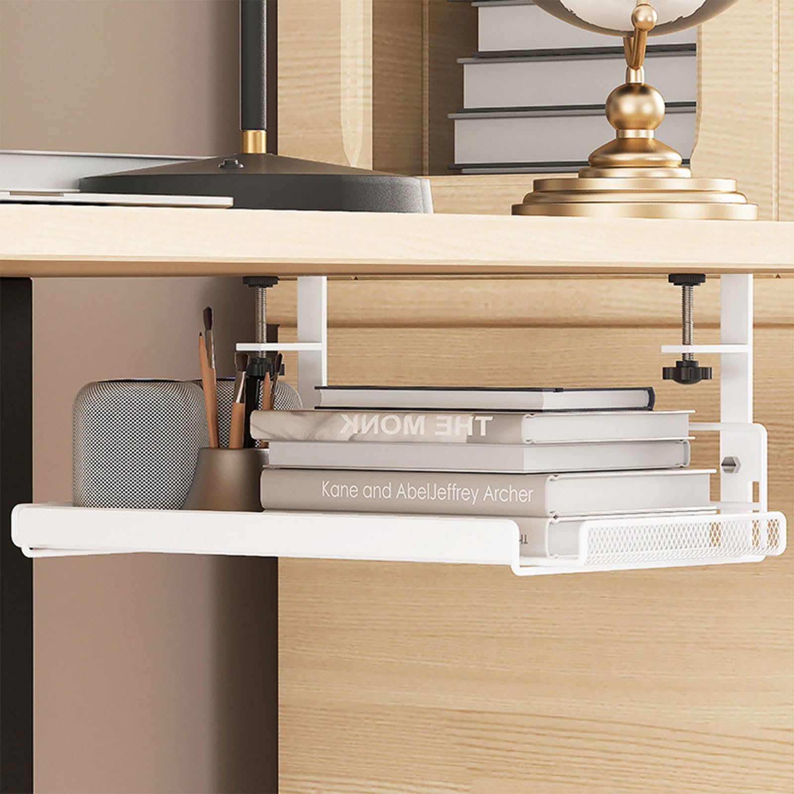 Platzsparender Korb unter dem Schreibtisch, Untertischbox, Aufbewahrungslösung für den Schreibtisch, mit Karbonstahlkorb, Büroorganisation