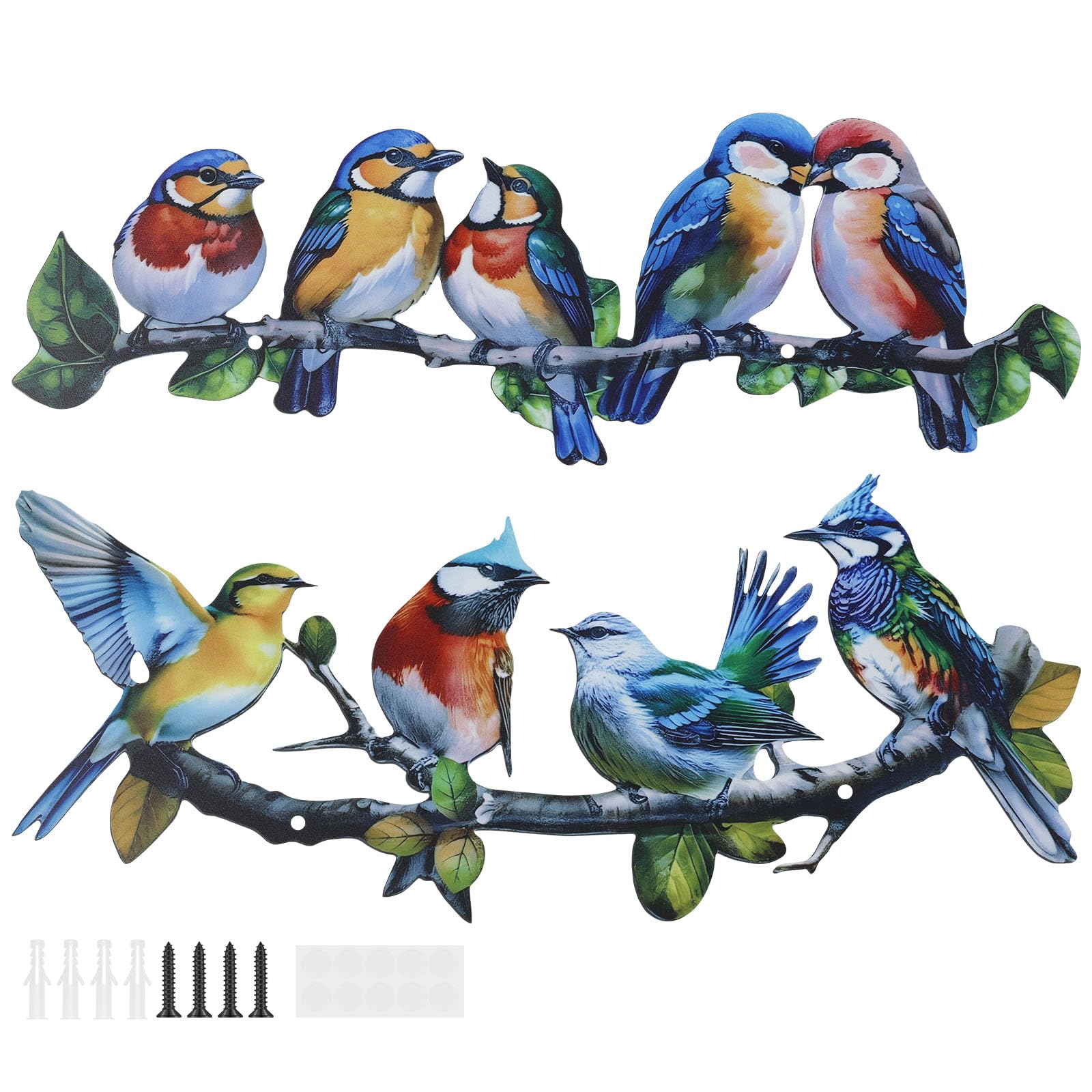 NZWBSHSSP 2 Pack Metal Birds Outdoor Wall Art Decor Vivid Bird on Branch Wall Decoration Metal Hummingbird Decor for Porch Fence Garden Outdoor Indoor
