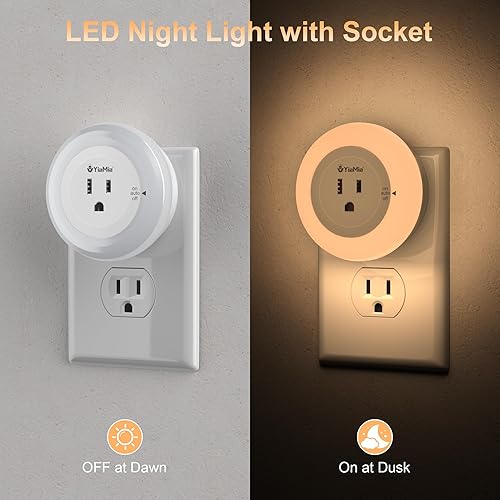 Miniatura 3 de YiaMia Luces nocturnas que se enchufan a la pared, luz nocturna con sensor de atardecer a amanecer con toma, luz cálida regulable  5-25 lúmenes,