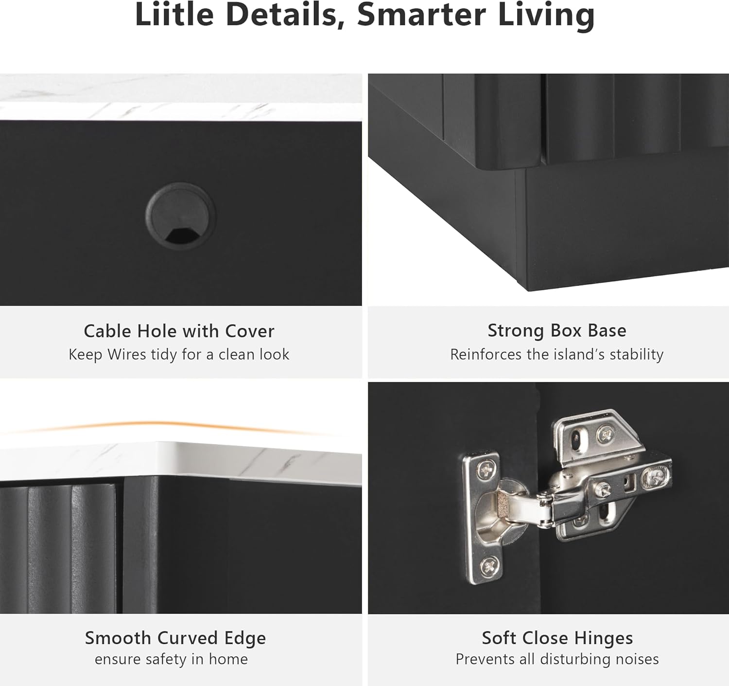 82.6" Fluted Kitchen Island with Extendable Dining Table for 4-6, Kitchen Table with Power Outlet, Double-Side Storage, 2 Drawers 2 Side Open Shelves (Black/E1)