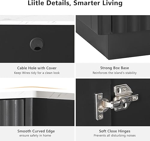 Miniatura 4 de Merax Isla de cocina acanalada de 82.6 pulgadas con mesa de comedor extensible para 4-6, mesa de isla para cocina con toma de corriente, mesa de