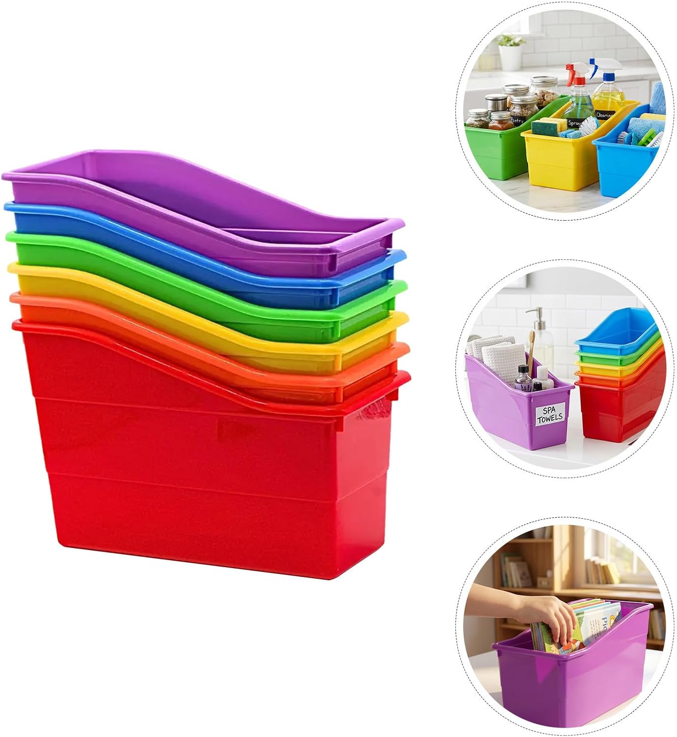 FUOYLOO 6pcs Stackable Plastic Storage Bins for Classroom and Office Use, Efficient Visibility Organizer Boxes and Stationery, Colorful Desktop Filing Containers, 11.4x7.4x5.5 Inches
