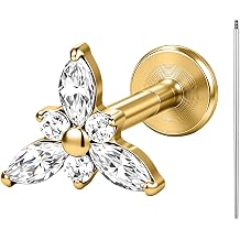 Gold F136 Titanium Body Piercing Studs Silver Labret Lip Ring Internally Threaded Conch Tragus Stud 16G Flat Back Cartilage Earring Studs