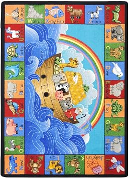 Joy Carpets Kid Essentials Inspirational Noahs Alphabet Animals Area Rug, Blue, 78" x 109"