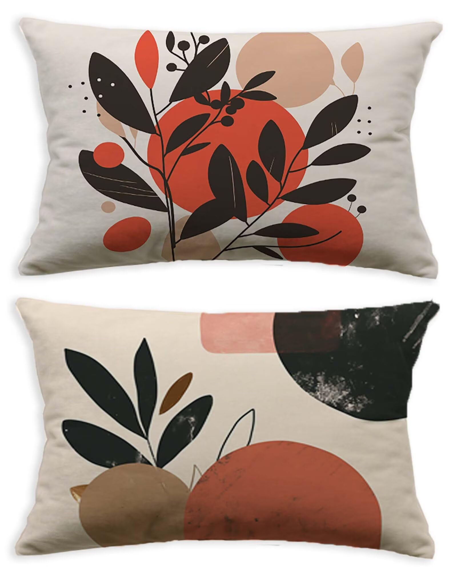 Housse de Coussin Blanc Velours Premium 40x80 Motif Feuille Décoration Rectangulaire Lot de 2