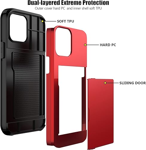 Miniatura 10 de Nvollnoe Funda para iPhone 13 Mini con tarjetero resistente de protección de doble capa a prueba de golpes con ranura para tarjeta oculta delgada