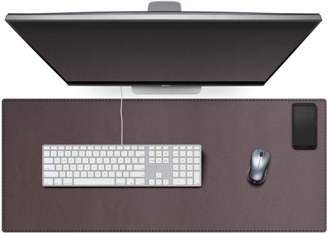 Luxuriöse Schreibtischunterlage aus Leder, multifunktional, für Büro, Tastatur, Schreibunterlagen, wasserdicht, für Zuhause, Laptop, Gaming-Matten für Manager, Herren, Studenten, braun, 90 x 60 cm