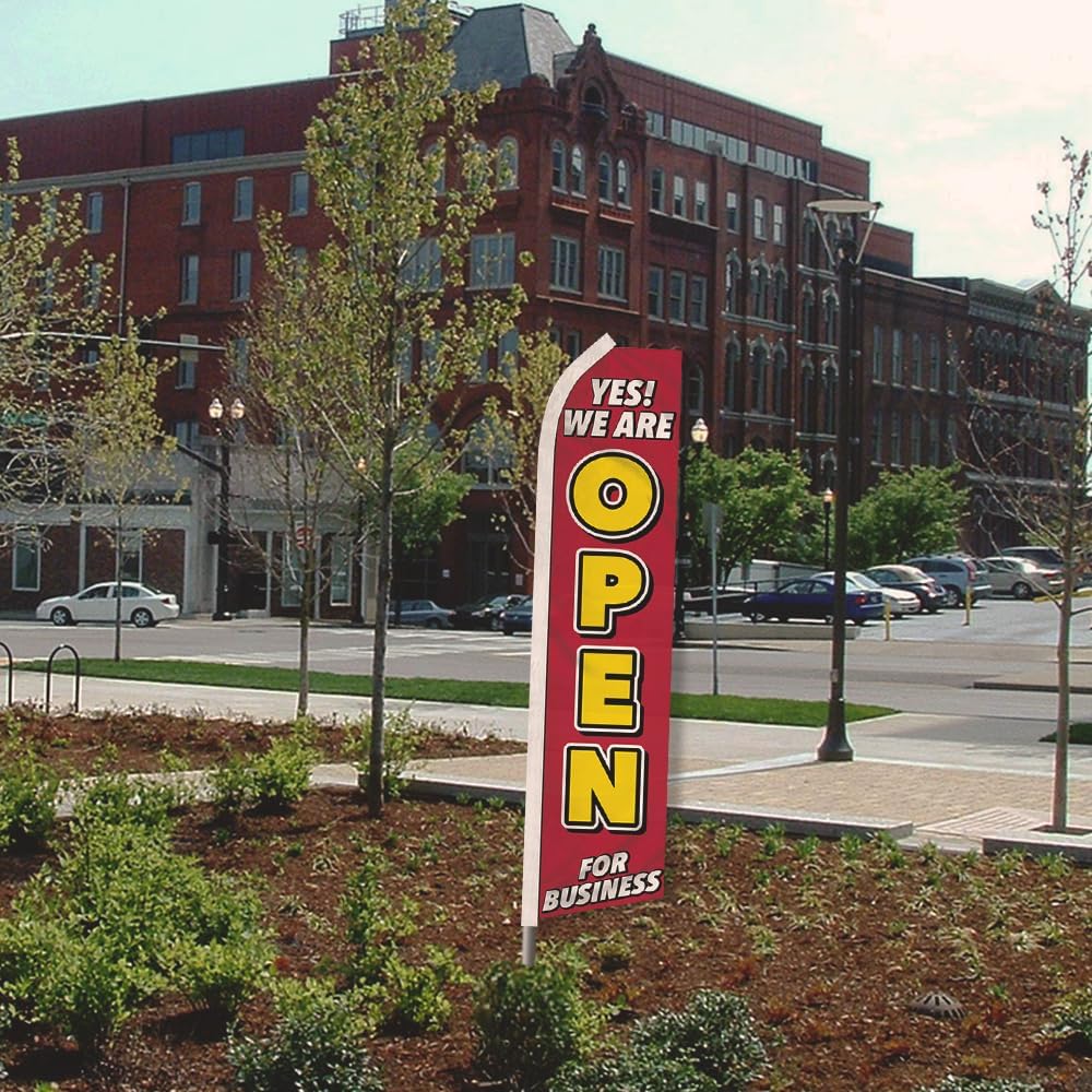 Yes We Are Open Swooper Advertising Flag & Pole Kit - Perfect for Store Fronts, Businesses, Retailers, Shops, Events, Restaurants