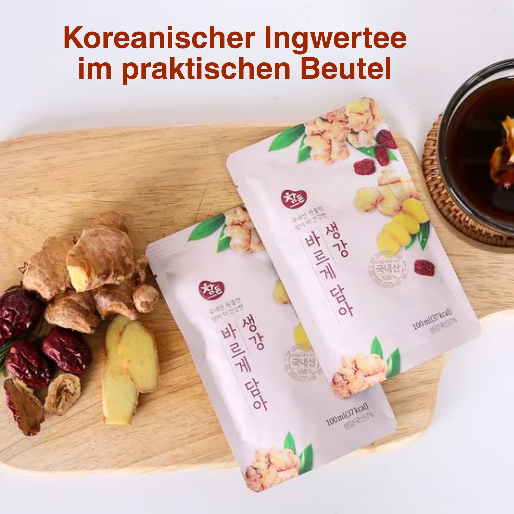 CHARMDEN Ingwer-Jujube Tee | 100 ml x 30 Beutel | Nur mit Ingwer, Jujube & Wasser | Stärkt Immunsystem & Kreislauf | Gegen Kälte & Müdigkeit | Ohne Zuckerzusatz – Koreanisches Hausmittel
