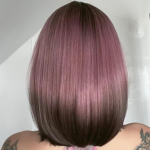 Miniatura 5 de AISI BEAUTY Peluca de cabello sintético lacio y corto con flequillo, color rosa ceniza, de 12 pulgadas, para niñas, cosplay, fiesta