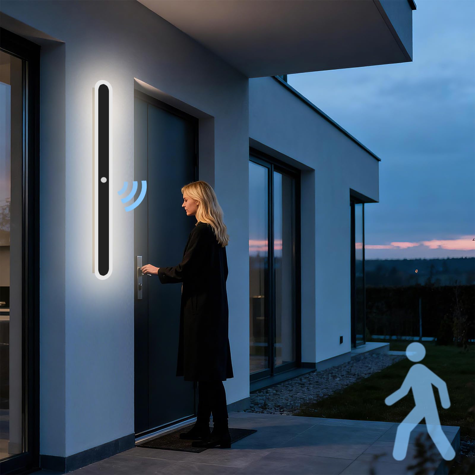 Aplique de pared con Sensor Movimiento Exterior, 20W Patio Lámpara Pared IP65 Impermeable, LED Blanco Natural 4000K Moderno Iluminación para Entrada Garaje Porche Jardín, Negro 60cm
