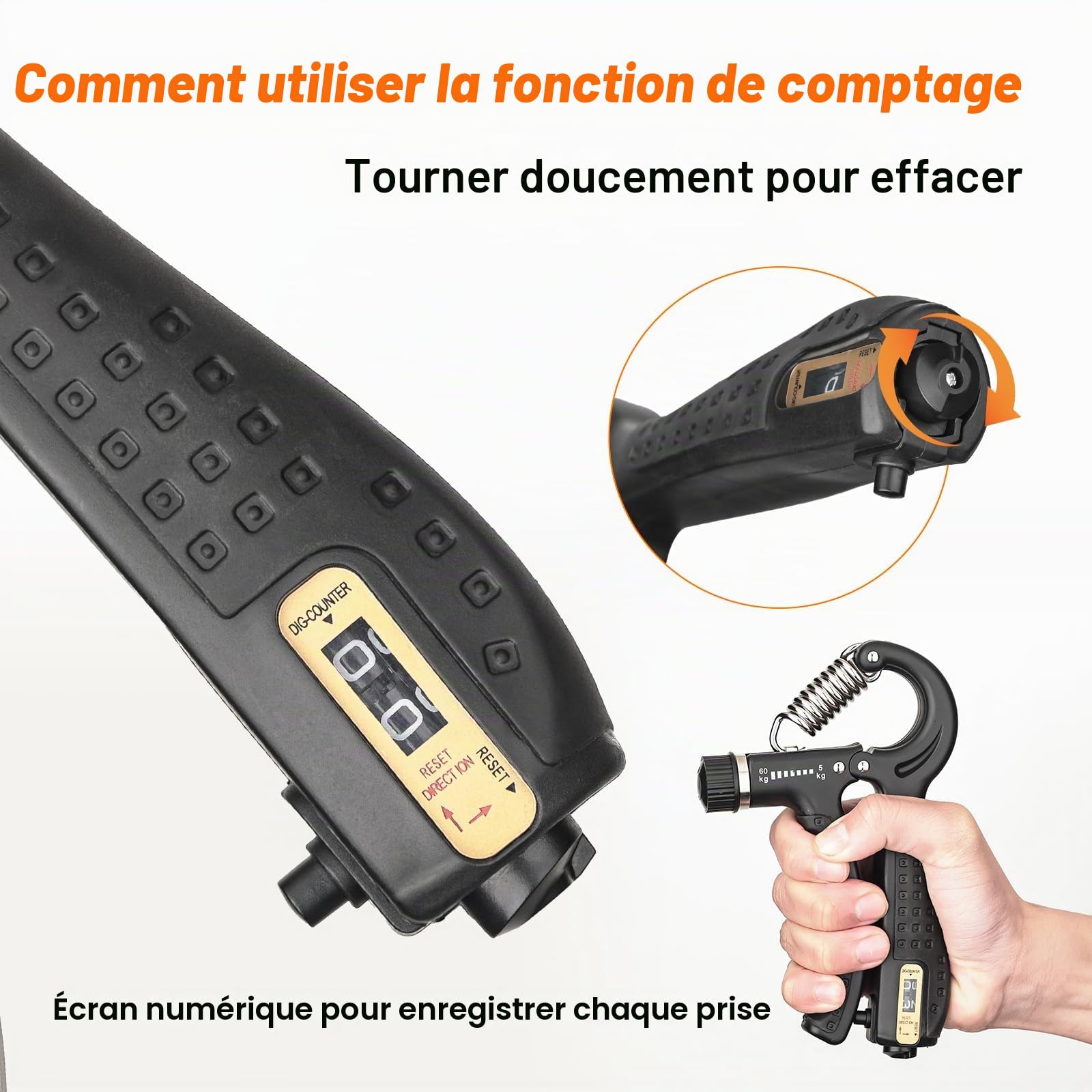 GRIFEMA GA5003, Hand Grip, Grip Musculation avec Compteur, Résistance Réglable 5-60kg, pour Athlètes et Exercices de Récupération de la Main, Noir