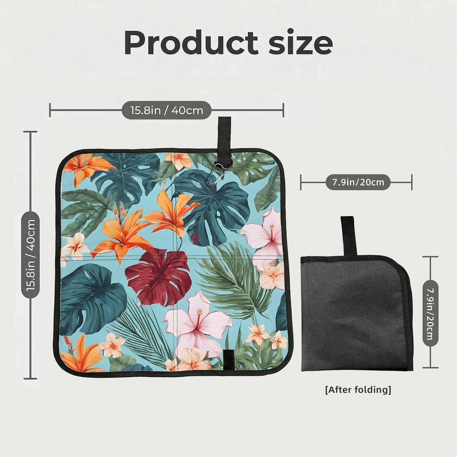 (Hojas Tropicales Y Flores) Sitting Pad Foldable Seat Cushion Lightweight Camping Seat Mat with Hook for Outdoor Hiking Picnic Camping
