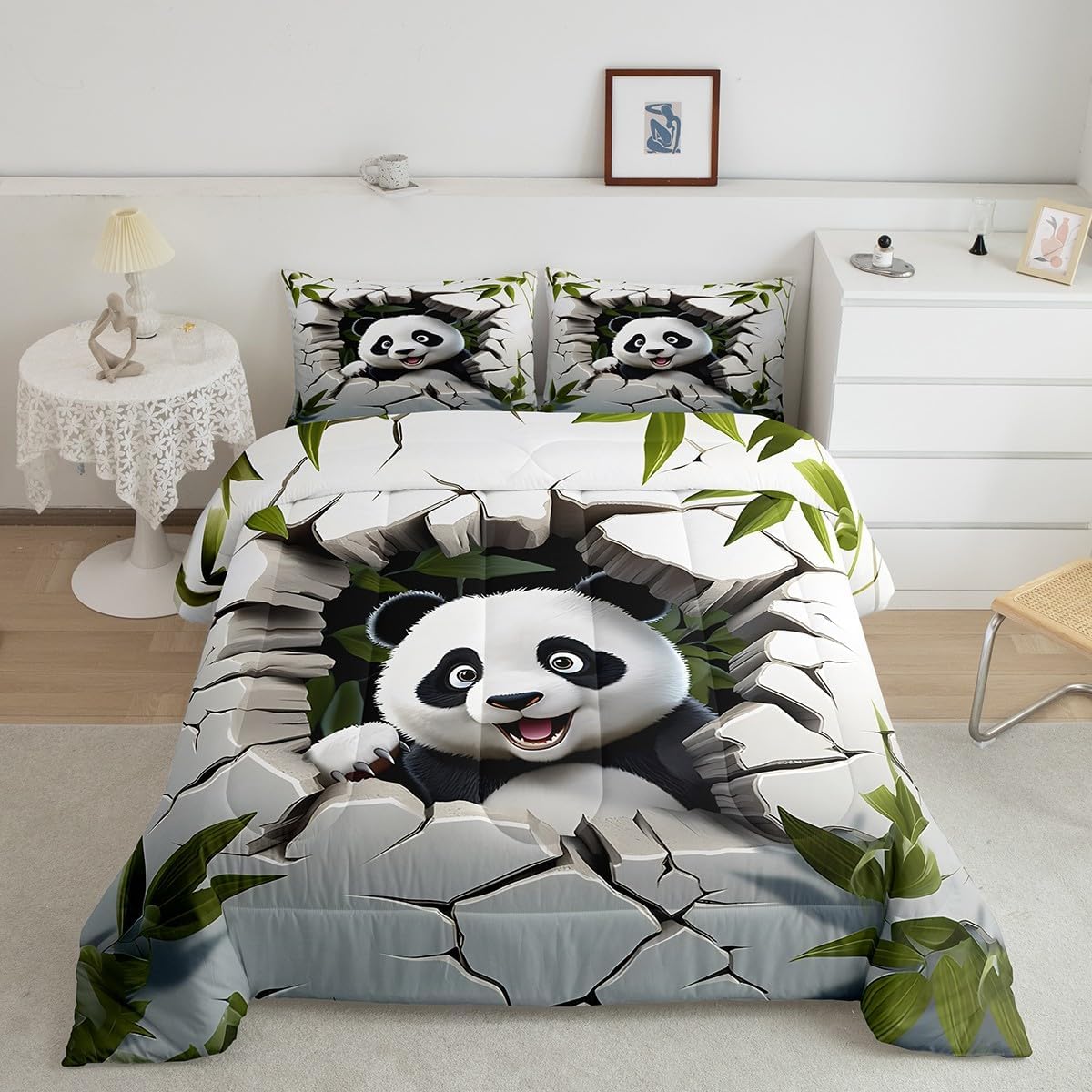 Feelyou Panda Comforter Set Cute Animal Bedding Set Cute Cartoon Panda Comforter Quilted Duvet Set for Kids Boys Girls Adults Twin Boys