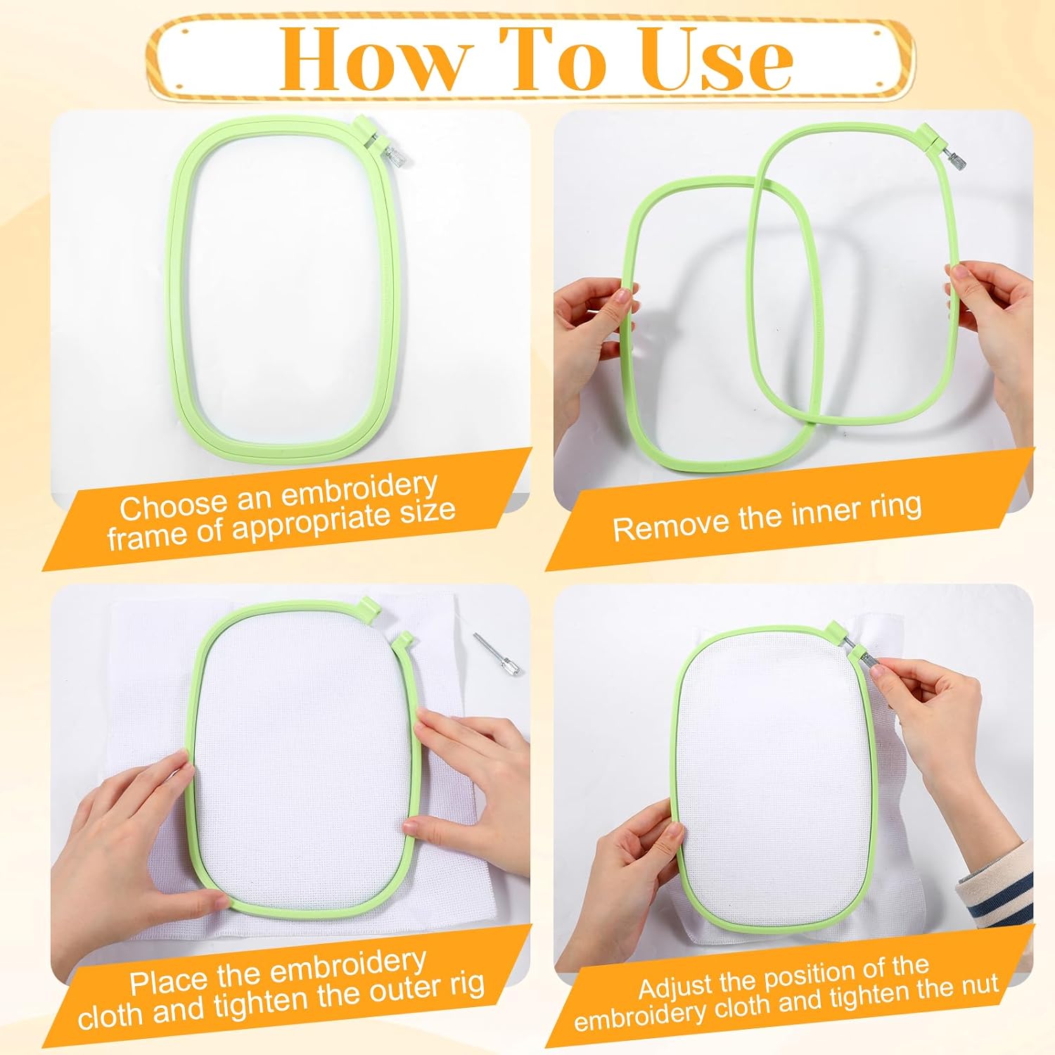 Yuanan 5 Sizes Rectangle Embroidery Hoop, Plastic Square Embroiderys Hoop Plastic Embroidery Hoops Reusable Cross Stitch Hoops Embroiderys Supplies for Sewing, Needlework, DIY -5"/6"/10"/13"/15"
