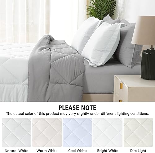 Miniatura 6 de JOLLYVOGUE Juego de edredón tamaño Queen color blancogris claro, juego de cama reversible en una bolsa para todas las estaciones, juego de cama de 3