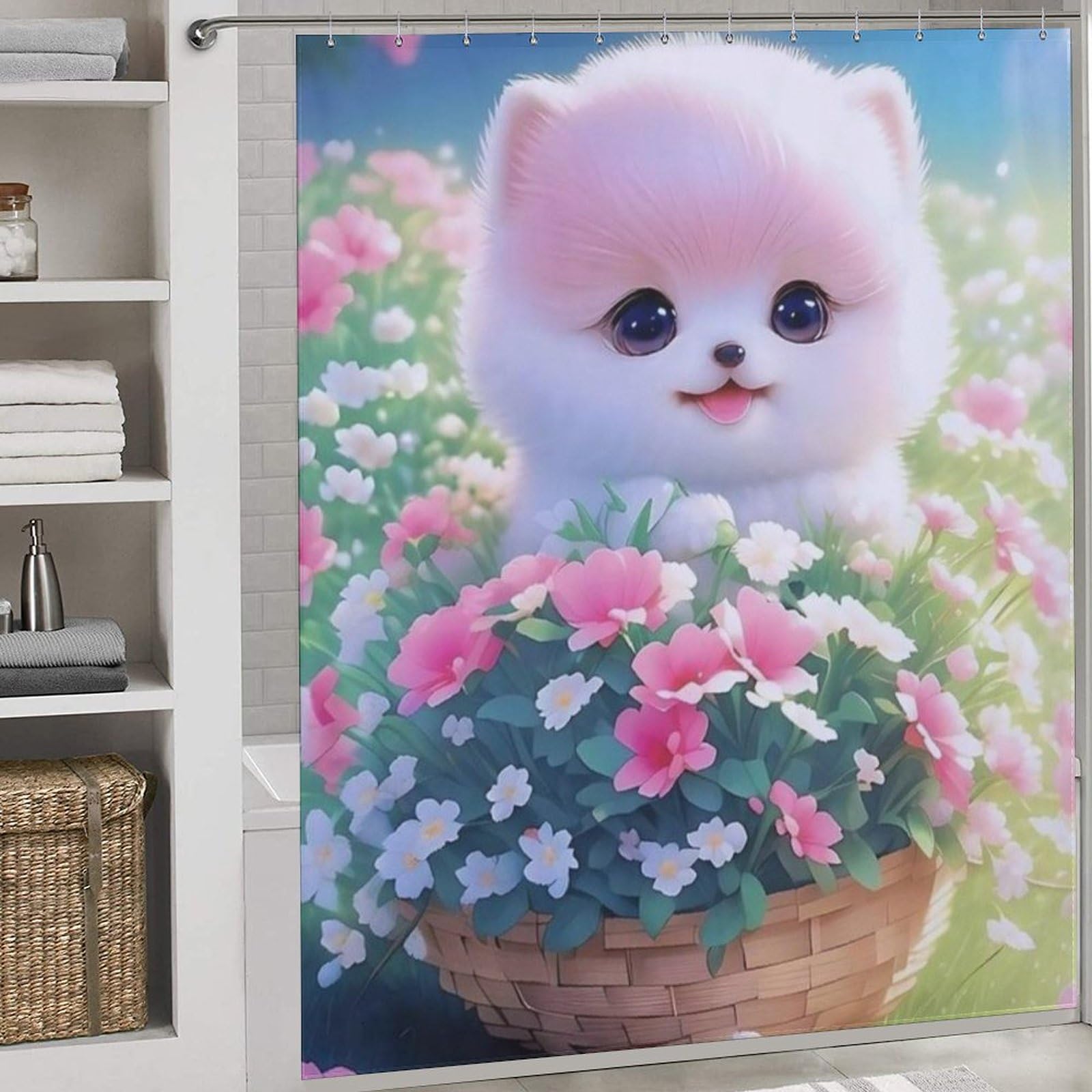 Rideau de douche chat mignon imperméable 183x183 cm avec crochets inclus pour salle de bain