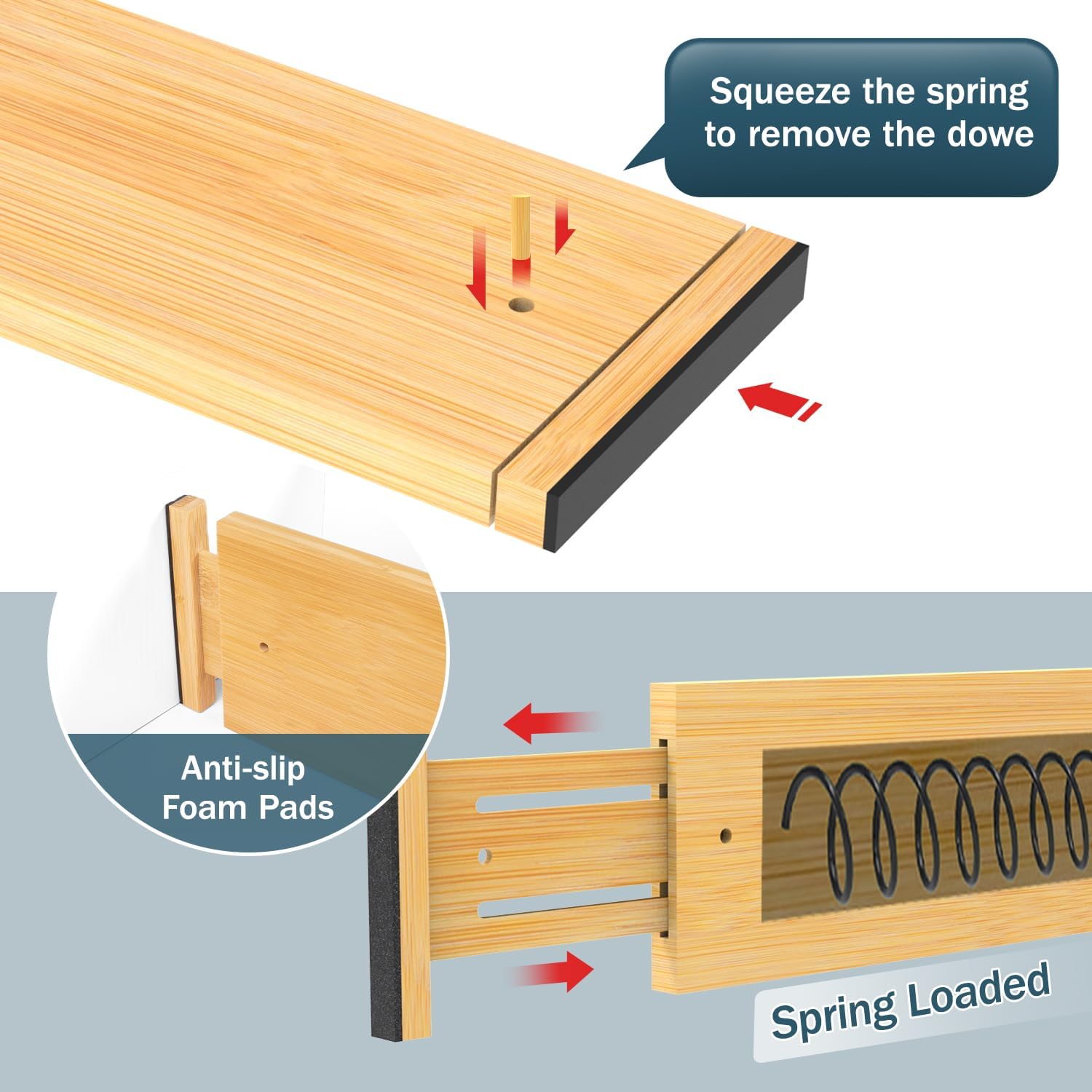 Lzerking Dresser Drawer Organizers 4.65" High, Adjustable from 12-17.5" Bamboo Deep Drawer Dividers, Expandable Organization for Clothes, Dressers, Bedroom, Kitchen Storage