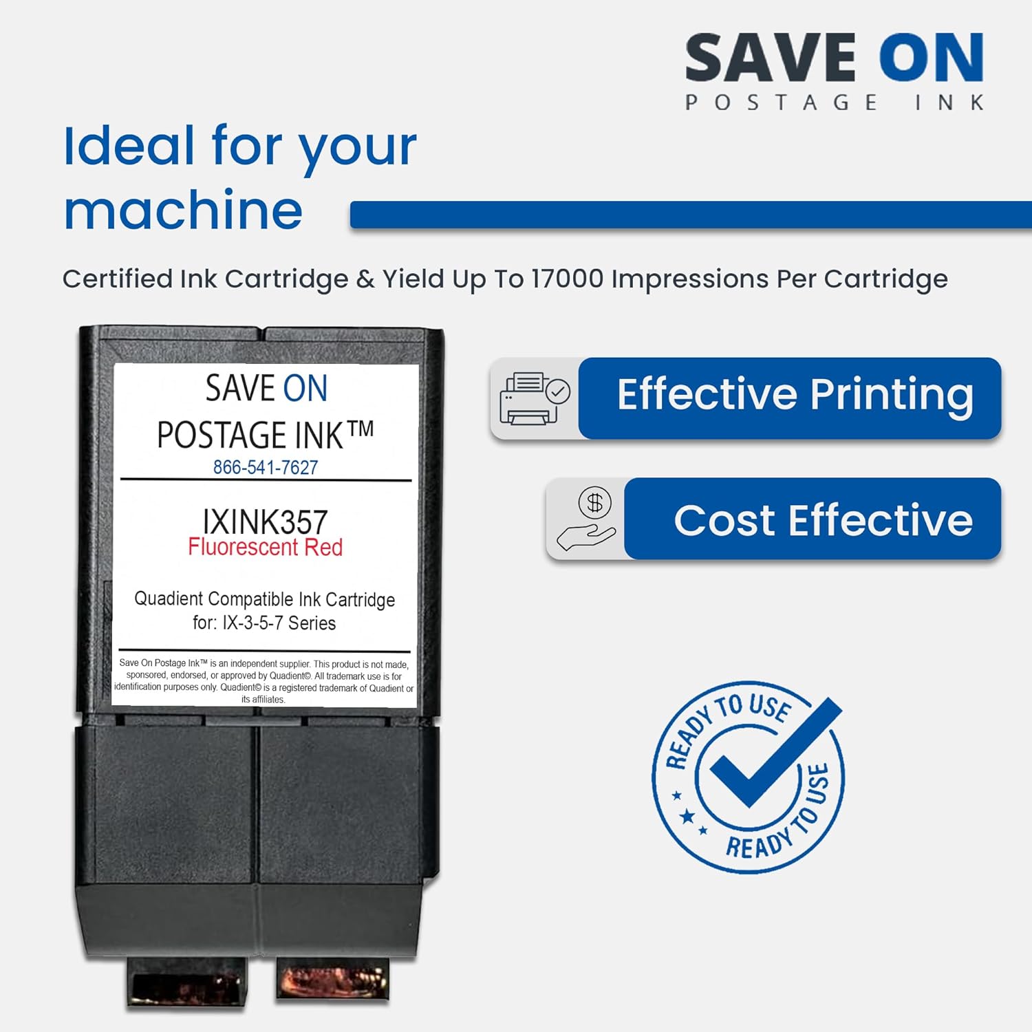 Compatible IXINK357 Quadient Neopost Ink Cartridge (1 Pack, Standard Capacity) - Fluorescent Red Printer Ink Cartridge for IX3 IX5 & IX7 Mailing System & Postage Meter - Replacement Inkjet Printer Ink