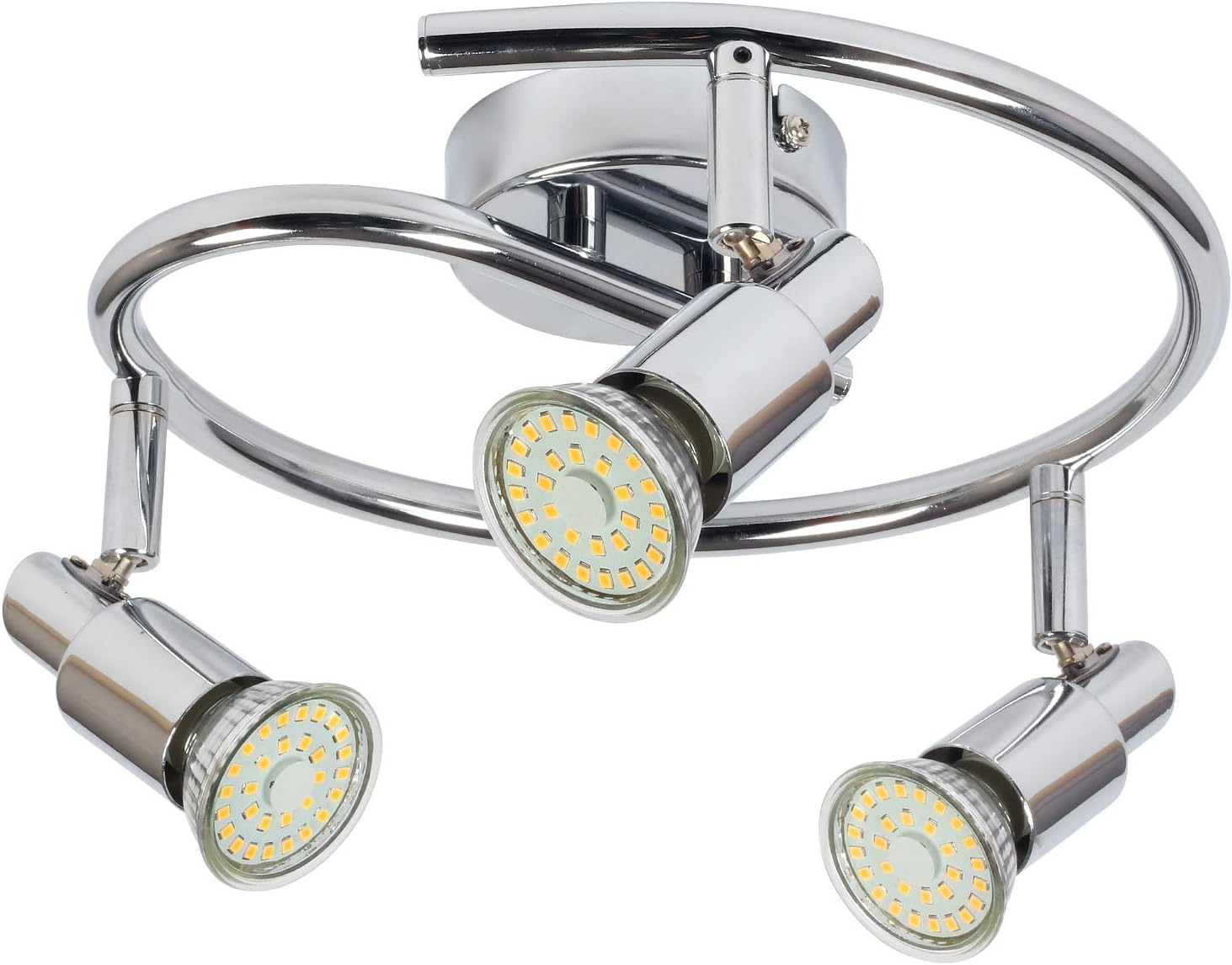 ROMKE 3 Way LED Ceiling Light, Silver Chrome Modern GU10 Ceiling Spotlight Adjustable Ceiling Kitchen Lights, 3 x 4W 360 Lumen Warm White for Hallways Bedroom Kitchen Offfice [Energy Class A+]
