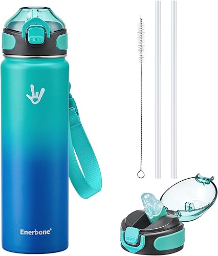 Miniatura 8 de Enerbone - Botella de agua aislada de 32 onzas, botella de acero inoxidable con correa para transporte, diseño de aislamiento al vacío de doble para