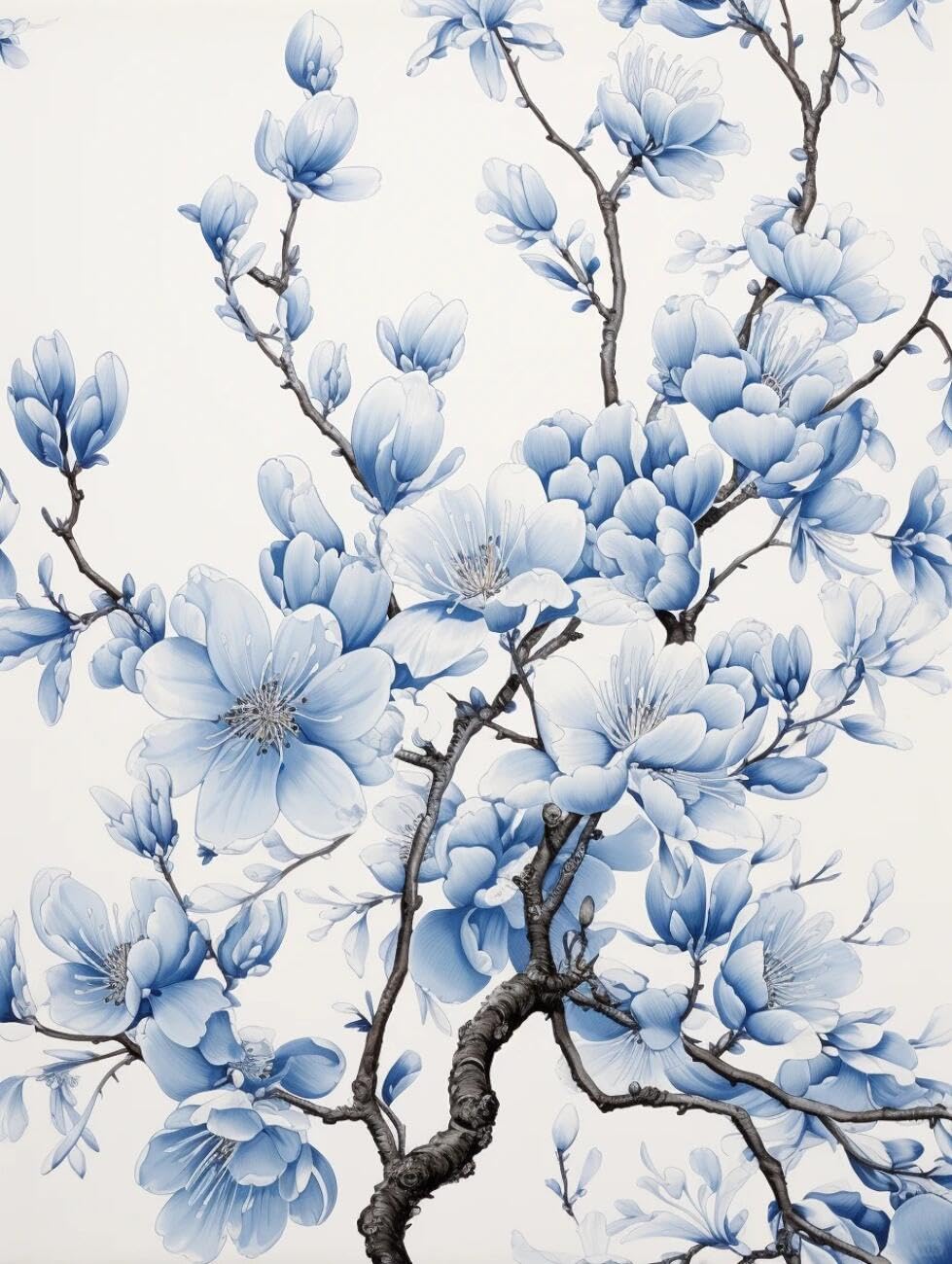 RKFLGEW 14CT Cross-Stitch Counted Kits Fantasy Blue Flowers DIY Cross Stitch Patterns Kits Crafts Needlework Embroidery Set for Home Decor 40x50cm