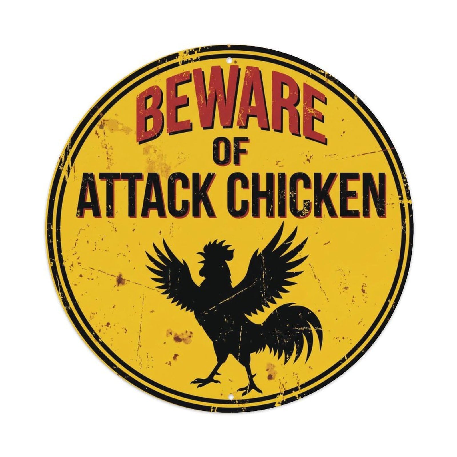 Vintage Funny Beware Attack Chicken Warning Metal Tin Sign