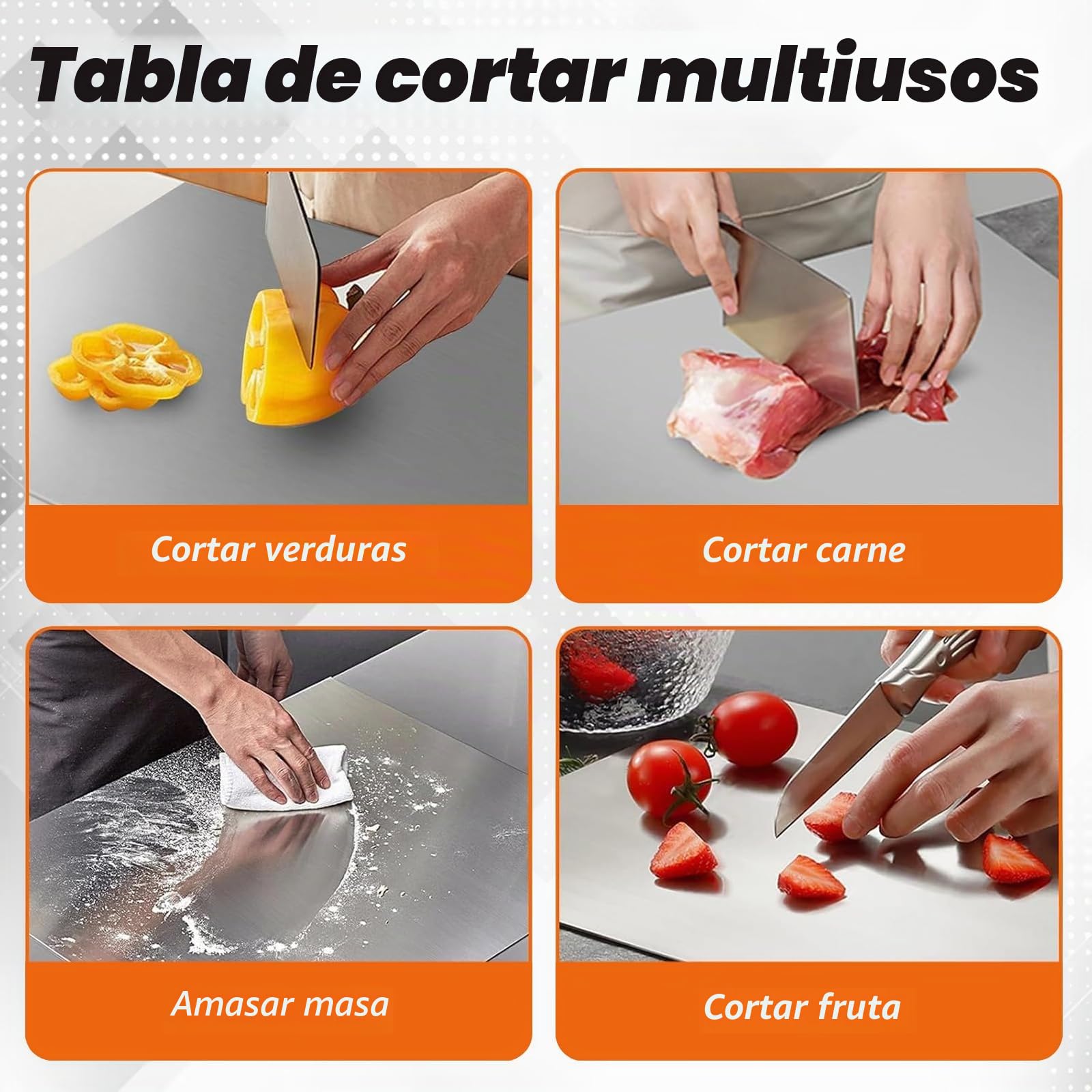 Tabla de cortar grande de acero inoxidable, 50 x 50 x 0,15 cm | tablas de cortar de doble cara tabla de corte antideslizante, encimera de cocina, para carne, frutas, verduras, pan