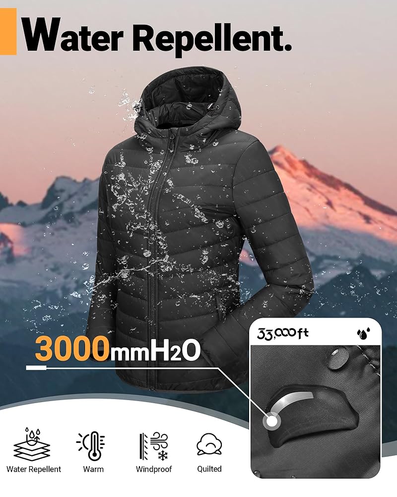 Amazon.com: 33,000ft Women's Hooded Packable Puffer Jacket