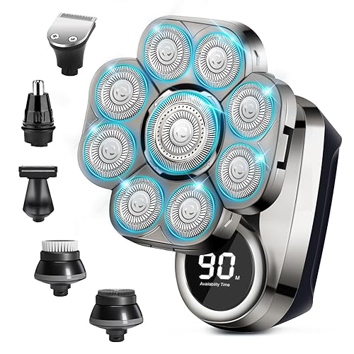 Afeitadoras de cabeza 9D para hombres calvos, afeitadora eléctrica para hombres, kit de aseo 6 en 1 para hombre con recortador de vello de nariz,