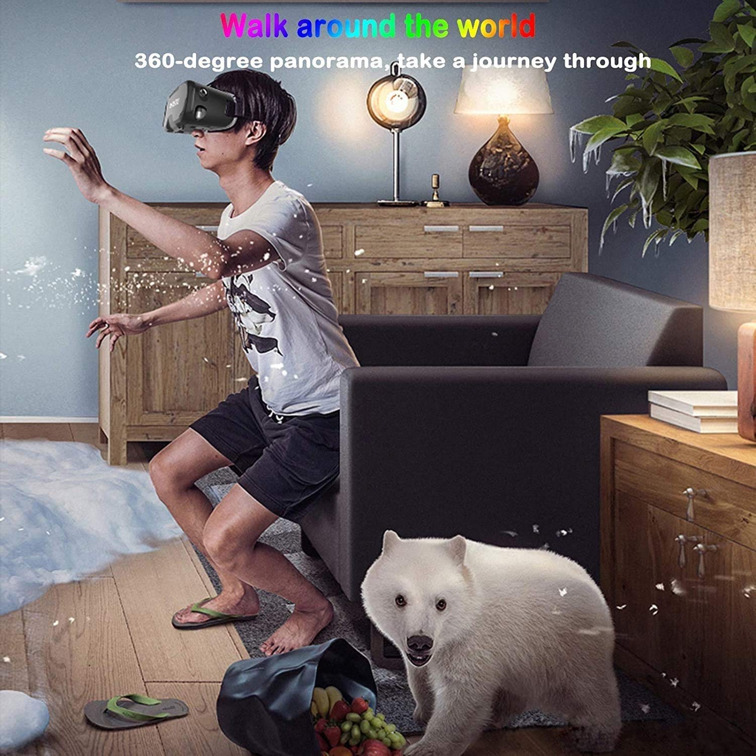 Auriculares VR, Controlador Anti-Azul de la Lente protegida del Ojo de la Lente Bluetooth Gamepad 3D VR Glasses Realidad Virtual para 4.5-6.7in Pantalla