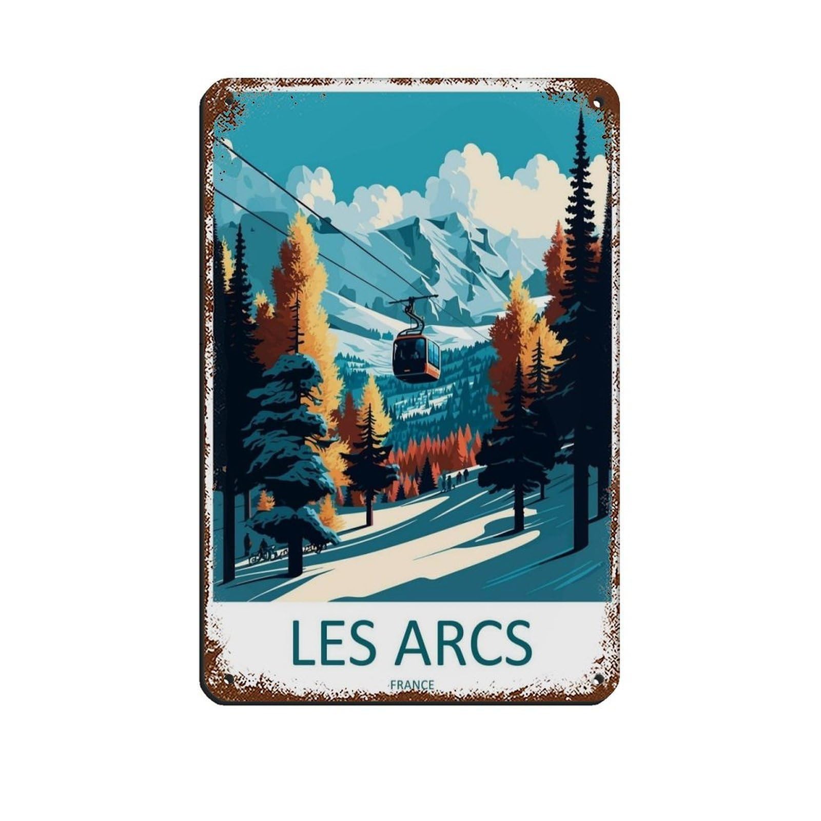 Les Arcs France Ski Resort Gift (68) Tin Sign Vintage Metal Pub Club Cafe Bar Home Wall Art Decoration Poster Retro 8x12inch(20x30cm)