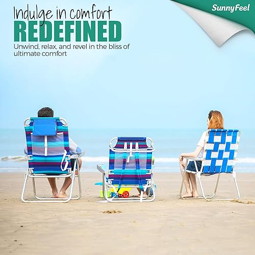 Miniatura 5 de SUNNYFEEL Silla de playa plegable alta, ligera, silla de arena portátil para adultos, resistente 500 libras con portavasos, sillas de césped