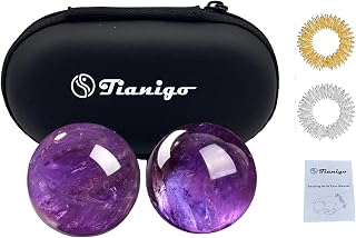 Baoding Balls 1.4”inch Amethyst Crystal Chinese Healthy Massage Balls for Hands Therapy Stress Relief Hand Exercise Balls Purple Quartz Healing Stress Balls No Chime