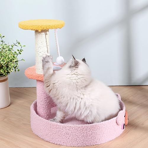 Miniatura 6 de Lindo árbol de gato de peluche decorativo para gatos, torre de dibujos animados, divertida plataforma de diversión, rascador de sisal natural,