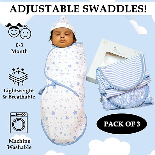 Miniatura 4 de Paquete de 3 envolturas orgánicas para bebé de 0 a 3 meses, pañales para bebé recién nacido, parte inferior con cremallera para un fácil cambio de