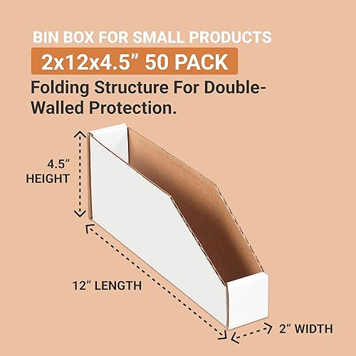 Miniatura 2 de AVIDITI Contenedores de almacenamiento de cartón corrugado de 2 x 12 x 4.5 pulgadas (paquete de 50), parte superior abierta, duradero e ideal para