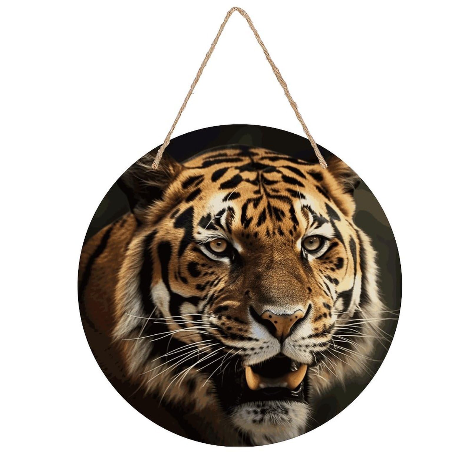 FekiLoot Tiger Wall Art Decor Round Wood Hanging Sign Decoration Wooden Circle Door Sign Round Hanging Decorative Wood Plaque Door Hanger for Home Outdoor Indoor Decoration