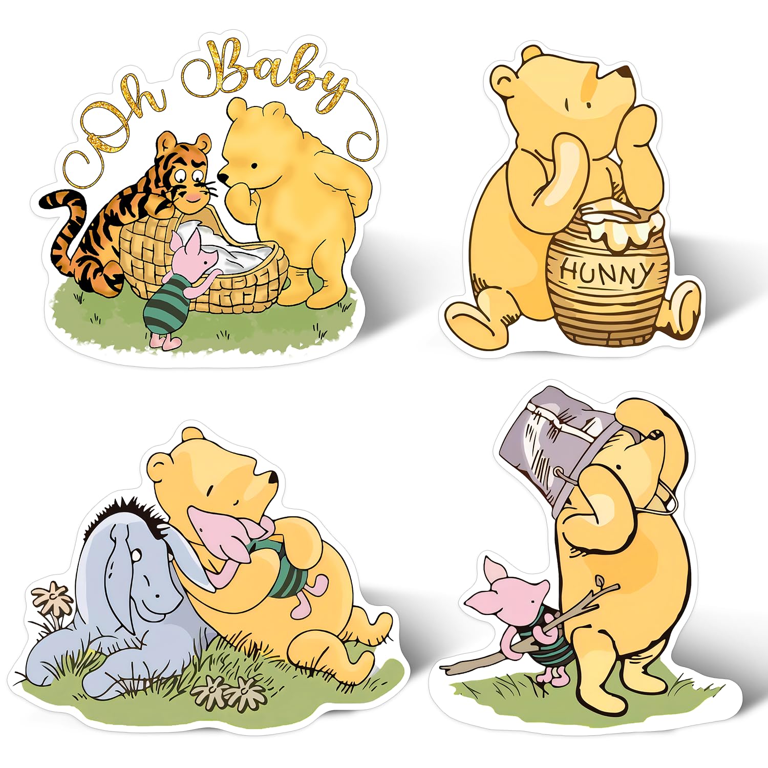 4-Piece Classic Winnie Baby Shower Decorations, Large Bear Cutouts Signs with Stakes, Outdoor Lawn Party Decor, Party Decoration Signs for Yard Home Lawn Patio Garden