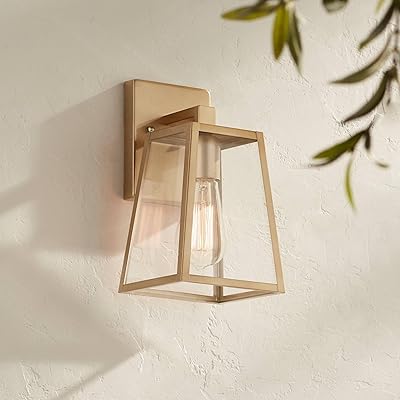 John Timberland Arrington Mid Century Modern Outdoor Wall Light Fixture Soft Gold Metal 10 3/4