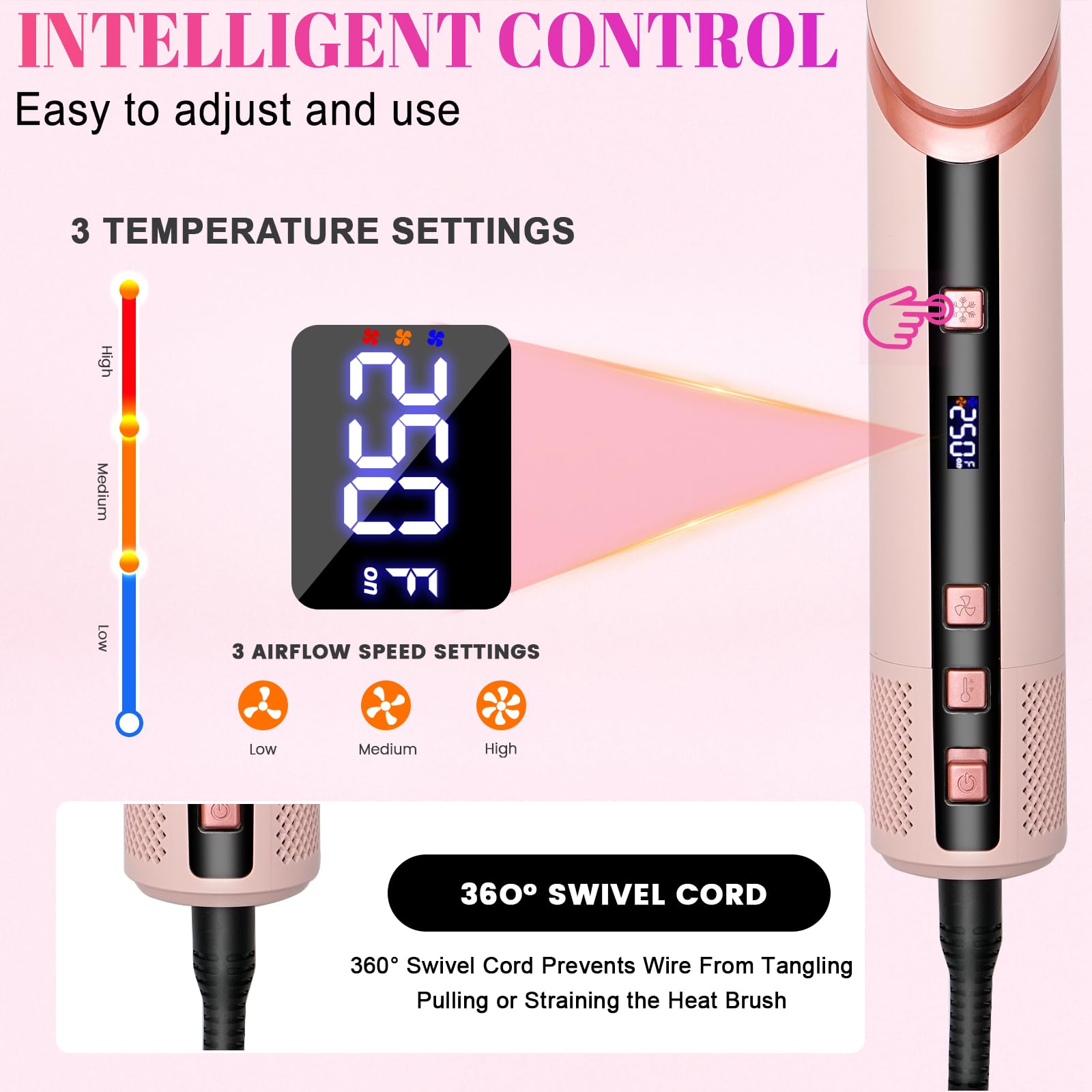9 in 1 Warmluftbürste Haarstyler mit Digitalanzeige, Ionen-Technologie & Auto-Wrap Lockenstäben für glattes Haar, Locken, Volumen & Glanz – schonend und vielseitig