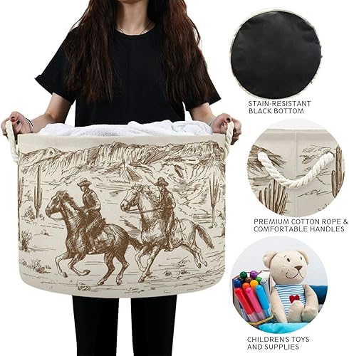 Miniatura 6 de Cesta de cuerda de algodón Western Desert Cowboy - Cesta de lavandería para bebé, sala de estar, lavandería, guardería, decoración del hogar, 20 x