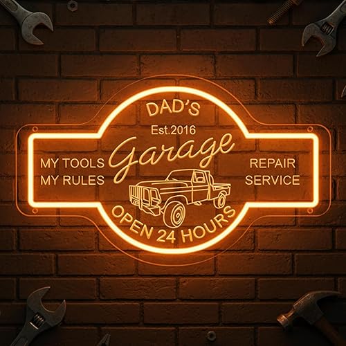 Miniatura 15 de Letrero de neón personalizado para garaje, grabado en 3D, con nombre de garaje, luces de neón regulables personalizadas para garaje, taller
